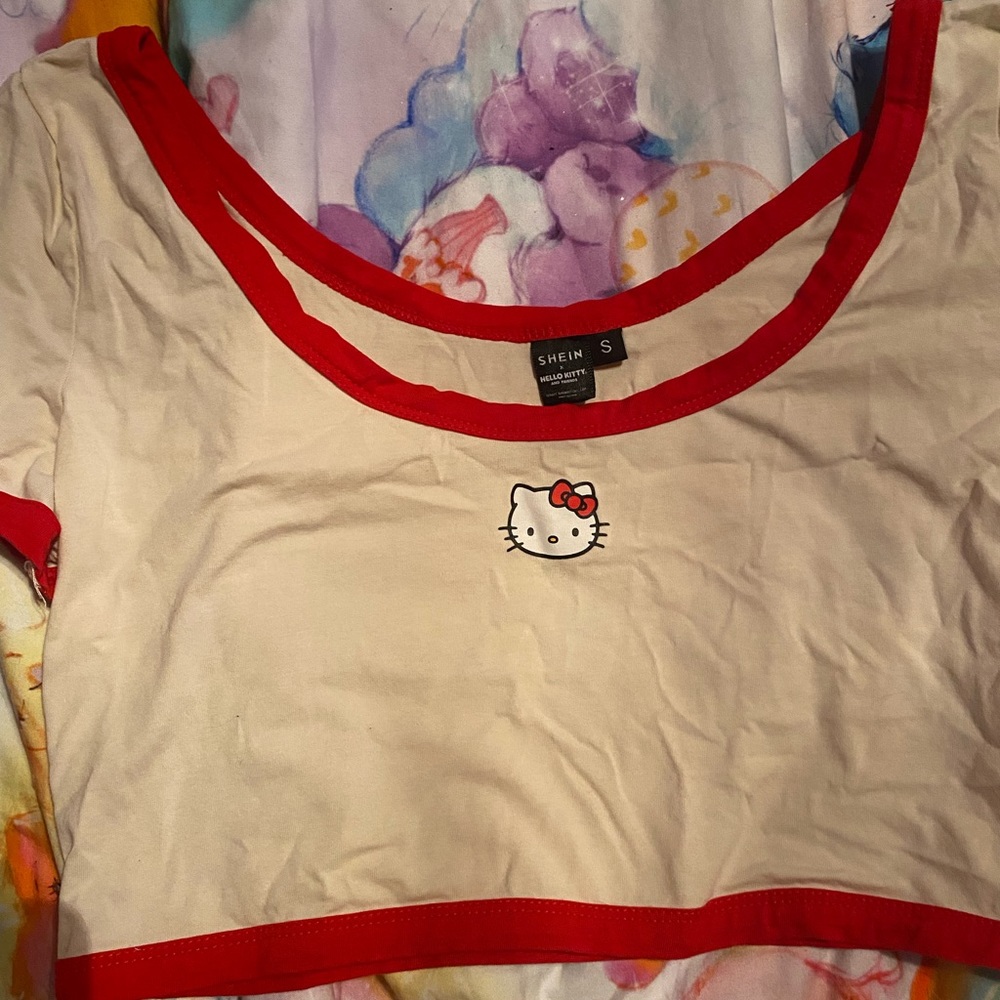 Hello kitty shein off white/ cream and red crop top. Size small.